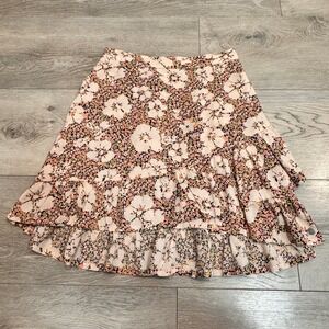 Roxy Floral Print Ruffle Tiered Mini Skirt Face to Love Xsmall XS Peach‎ Pink